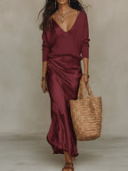 Elegant Satin Midi Dress (Knit Included)