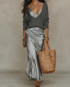 Elegant Satin Midi Dress (Knit Included)