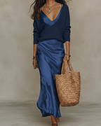 Elegant Satin Midi Dress (Knit Included)