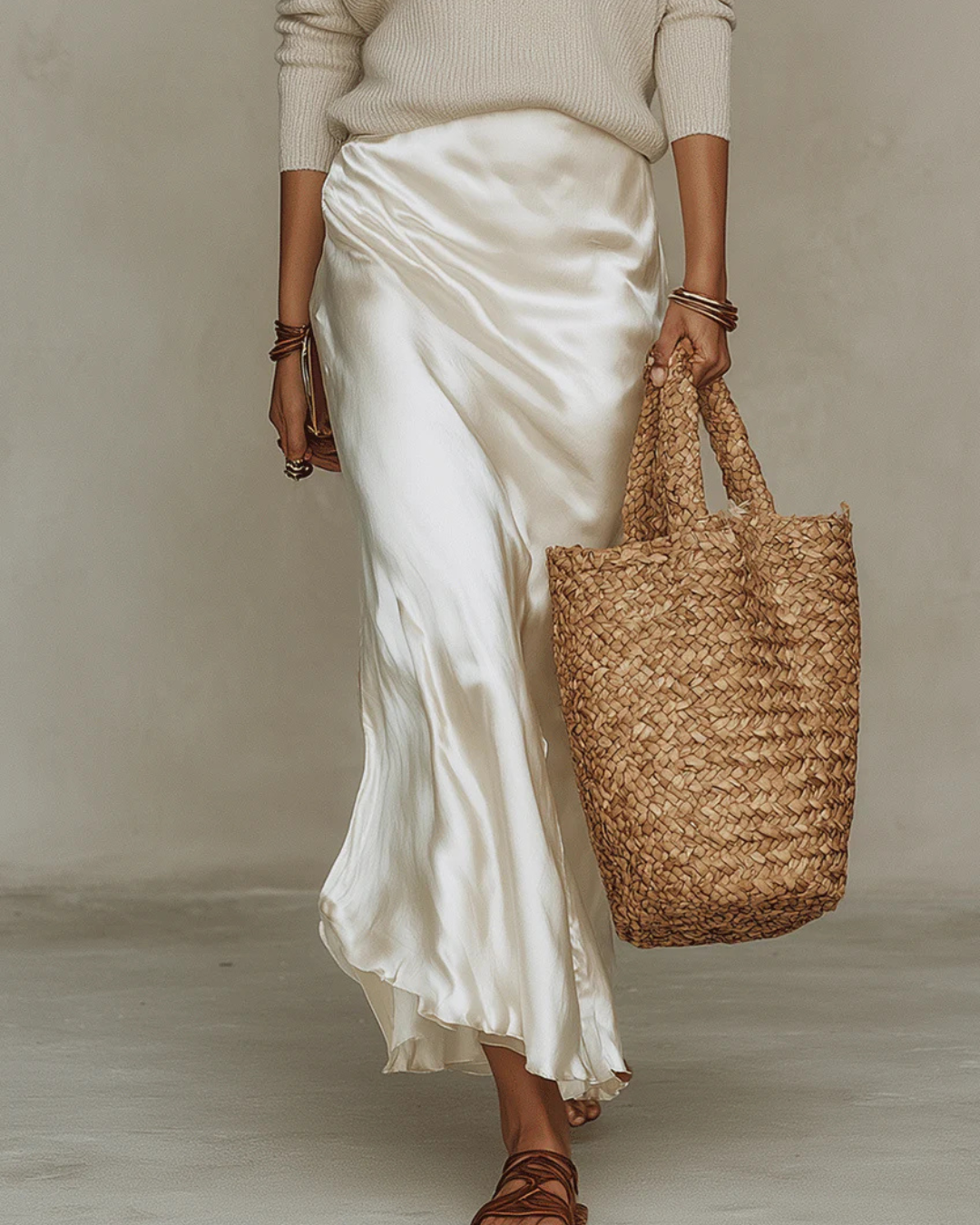 Elegant Satin Midi Dress (Knit Included)