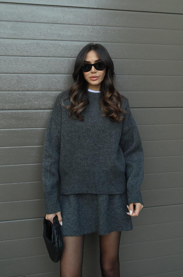 Cindra - This season's trendy knit top and mini skirt set