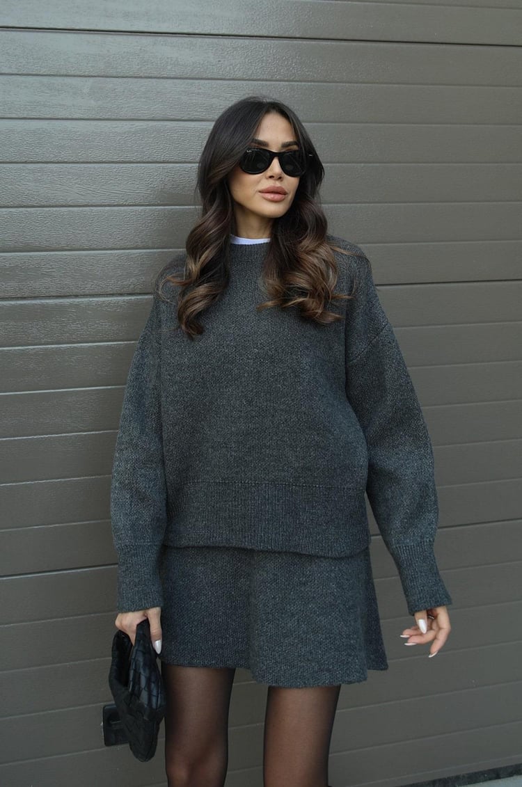Cindra - This season's trendy knit top and mini skirt set