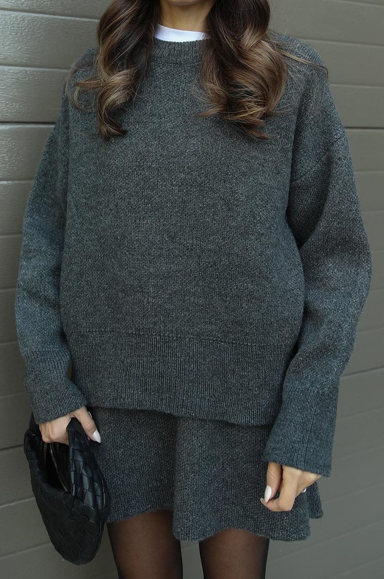 Cindra - This season's trendy knit top and mini skirt set