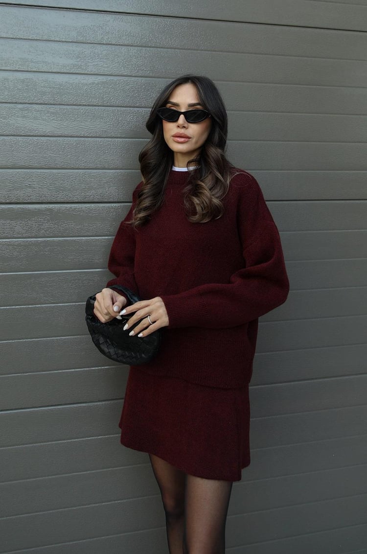 Cindra - This season's trendy knit top and mini skirt set