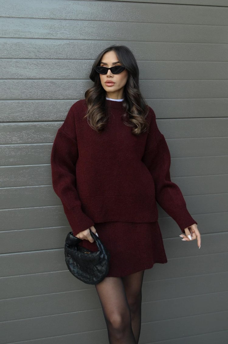 Cindra - This season's trendy knit top and mini skirt set