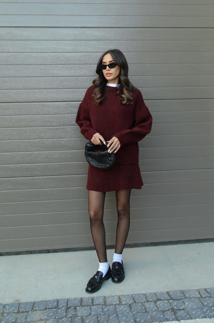 Cindra - This season's trendy knit top and mini skirt set