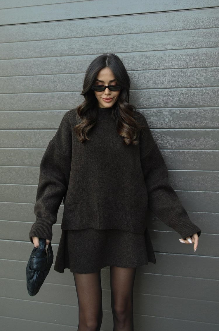 Cindra - This season's trendy knit top and mini skirt set