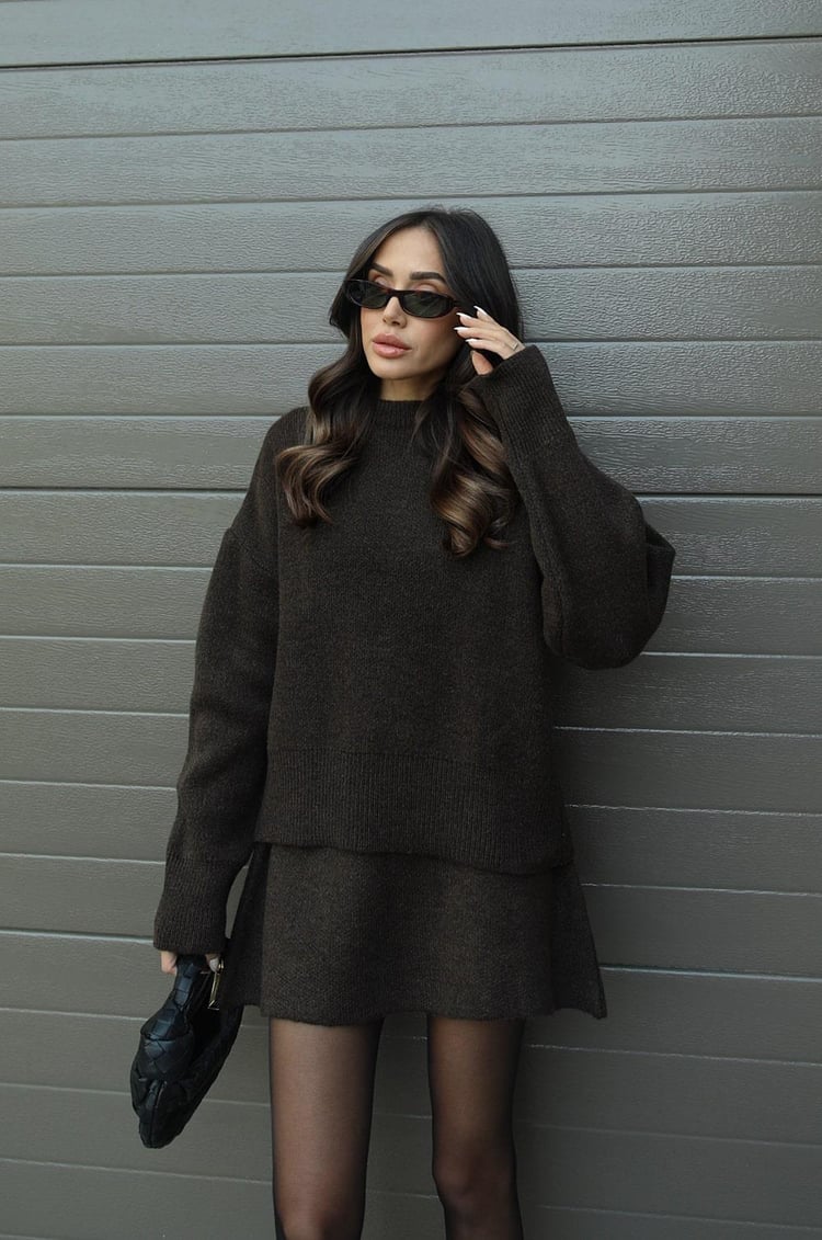 Cindra - This season's trendy knit top and mini skirt set