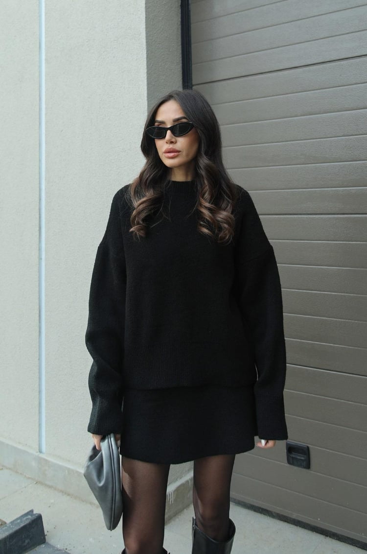 Cindra - This season's trendy knit top and mini skirt set