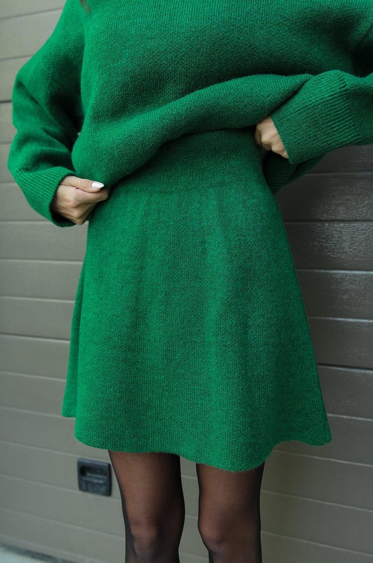 Cindra - This season's trendy knit top and mini skirt set