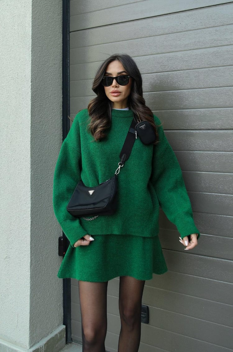 Cindra - This season's trendy knit top and mini skirt set
